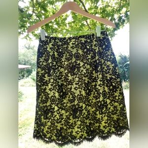 🍏Vintage USA Neon Green Black Lace Skirt Halloween Fall Goth Y2K Whimsigoth 🍸